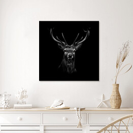 Plakat w ramie Portret jelenia na czarnym tle