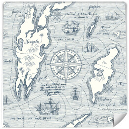 Tapeta w rolce Wektor abstrakcyjny bezszwowe tło na temat podróży, przygody i odkrycia. Stary ręcznie rysowane mapy z rocznika jachtów żaglowych, róża wiatrów, trasy, symbole żeglarskie i napisy ręczne
