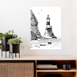 Plakat samoprzylepny Pejzaż morski z latarnią morską