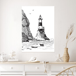 Plakat Pejzaż morski z latarnią morską