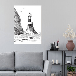Plakat Pejzaż morski z latarnią morską