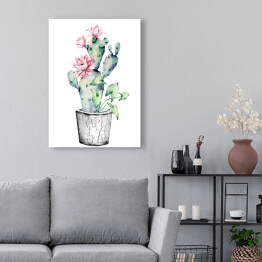 Obraz na płótnie Kwitnący kaktus w doniczce na białym tle