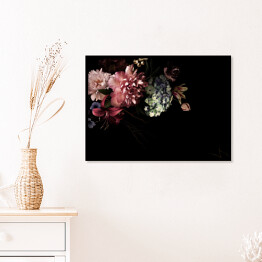 Plakat w ramie Kompozycja z kwiatów w stylu vintage na czarnym tle
