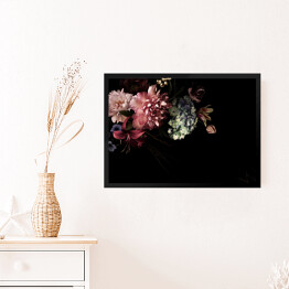 Obraz w ramie Kompozycja z kwiatów w stylu vintage na czarnym tle