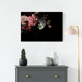 Obraz klasyczny Kompozycja z kwiatów w stylu vintage na czarnym tle
