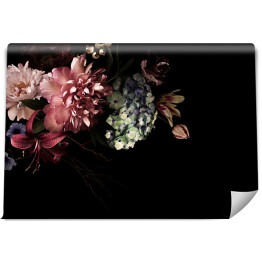 Fototapeta winylowa zmywalna Kompozycja z kwiatów w stylu vintage na czarnym tle