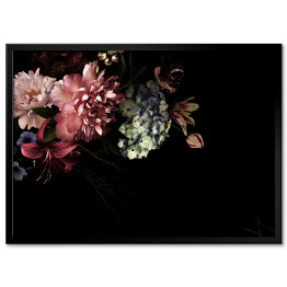 Obraz klasyczny Kompozycja z kwiatów w stylu vintage na czarnym tle