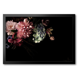 Obraz w ramie Kompozycja z kwiatów w stylu vintage na czarnym tle