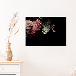Plakat Kompozycja z kwiatów w stylu vintage na czarnym tle