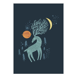Plakat samoprzylepny Jeleń w abstrakcyjnym lesie - rysunek