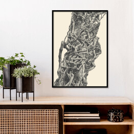 Plakat w ramie Skręcone dzikie liany. Woody naturalny tropikalny las deszczowy. Drzewo ręcznie rysowane. wektorowe Illustration
