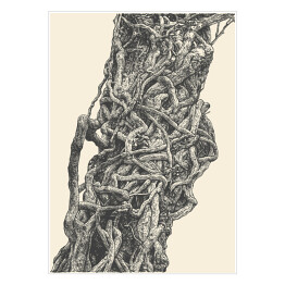 Plakat samoprzylepny Skręcone dzikie liany. Woody naturalny tropikalny las deszczowy. Drzewo ręcznie rysowane. wektorowe Illustration