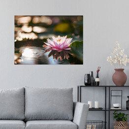 Plakat samoprzylepny Różowy kwiat lotosu na powierzchni wody
