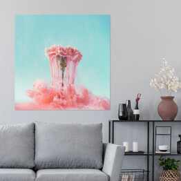 Plakat samoprzylepny Różowy kwiat na tle pastelowych kolorów