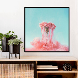 Plakat w ramie Różowy kwiat na tle pastelowych kolorów