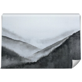 Fototapeta Akwarela - las we mgle w odcieniach szarości