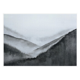 Plakat samoprzylepny Akwarela - las we mgle w odcieniach szarości