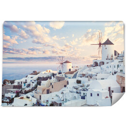 Fototapeta winylowa zmywalna Piękny krajobraz Santorini, Grecja punkt orientacyjny. Chmury niebo i linia brzegowa