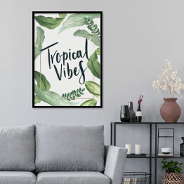 "Tropical vibes" - typografia z jasnymi egzotycznymi liśćmi