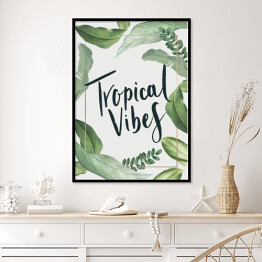 "Tropical vibes" - typografia z jasnymi egzotycznymi liśćmi