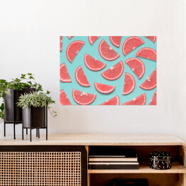 Plakat samoprzylepny Plastry różowych pokrojonych owoców tropikalnych - kompozycja otwarta