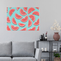 Plakat samoprzylepny Plastry różowych pokrojonych owoców tropikalnych - kompozycja otwarta