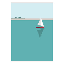 Plakat samoprzylepny Żaglówka na jeziorze - pocztówka z wakacji