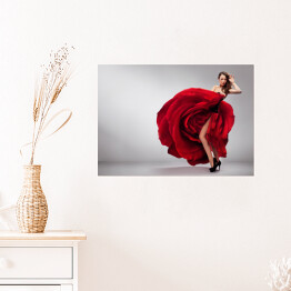 Plakat Piękna kobieta w czerwonej sukni