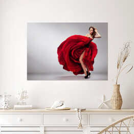 Plakat Piękna kobieta w czerwonej sukni