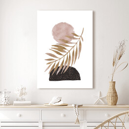 Obraz na płótnie Akwarela beżowy liść palmy na tle kompozycji abstrakcji geometrycznej z białym tłem