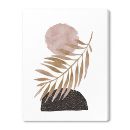 Obraz na płótnie Akwarela beżowy liść palmy na tle kompozycji abstrakcji geometrycznej z białym tłem