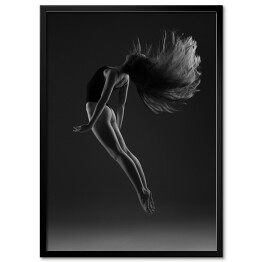 Plakat w ramie Balerina z długimi włosami skacze 