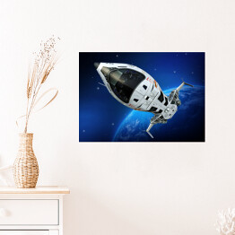 Plakat samoprzylepny Statek kosmiczny na tle planety