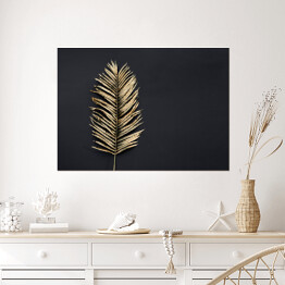 Plakat samoprzylepny Liść palmy w złotym kolorze na ciemnym tle