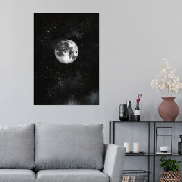 Plakat Nocne niebo z księżycem i gwiazdami