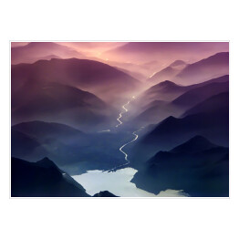 Plakat samoprzylepny Fioletowy zachód słońca nad wzgórzami