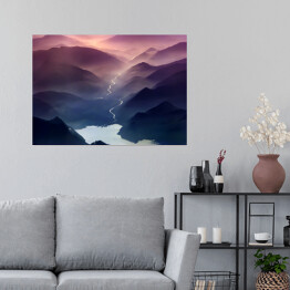 Plakat Fioletowy zachód słońca nad wzgórzami