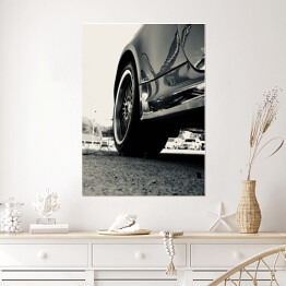 Plakat Czarno biała ilustracja w stylu vintage z zabytkowym samochodem wyścigowym