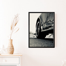 Obraz w ramie Czarno biała ilustracja w stylu vintage z zabytkowym samochodem wyścigowym