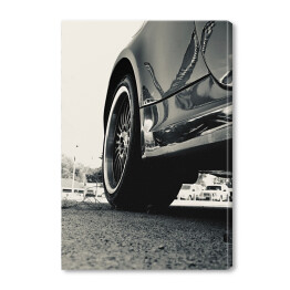Obraz na płótnie Czarno biała ilustracja w stylu vintage z zabytkowym samochodem wyścigowym
