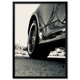 Plakat w ramie Czarno biała ilustracja w stylu vintage z zabytkowym samochodem wyścigowym