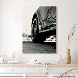 Obraz na płótnie Czarno biała ilustracja w stylu vintage z zabytkowym samochodem wyścigowym