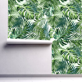 Tapeta samoprzylepna w rolce Liście tropikalne - akwarelowa palma i monstera w odcieniach zieleni