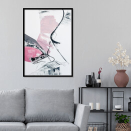 Plakat w ramie abstrakcyjny różowy i szary obraz akrylowy na płótnie