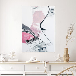 Plakat abstrakcyjny różowy i szary obraz akrylowy na płótnie