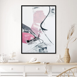 Plakat w ramie abstrakcyjny różowy i szary obraz akrylowy na płótnie