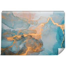 Fototapeta winylowa zmywalna Niebieskie krople atramentu rozpuszczające się w płynie ze zdobieniami w złotym kolorze