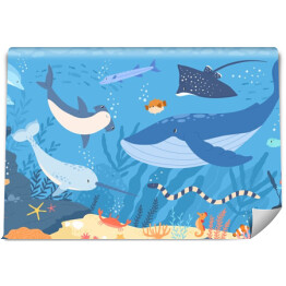 Podwodna fauna i flora. Ilustracja dla dziecka ze zwierzętami morskimi