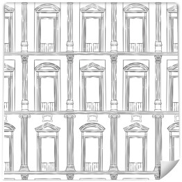 Tapeta w rolce Wektor spójny wzór starożytnej fasady klasycznego budynku. Czarno-biały powtarzający się rysunek rzymskiej architektury.