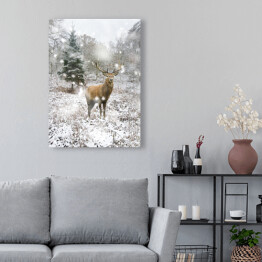 Obraz na płótnie Jeleń na śnieżnej drodze